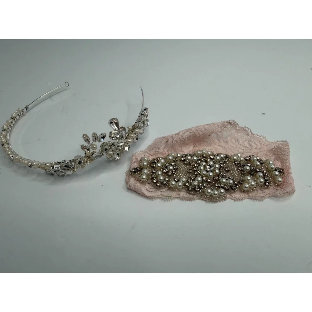 Bridal Wedding Garter Blush Pink Lace Pearl Rhinestone Crystal Beaded Bride Pink